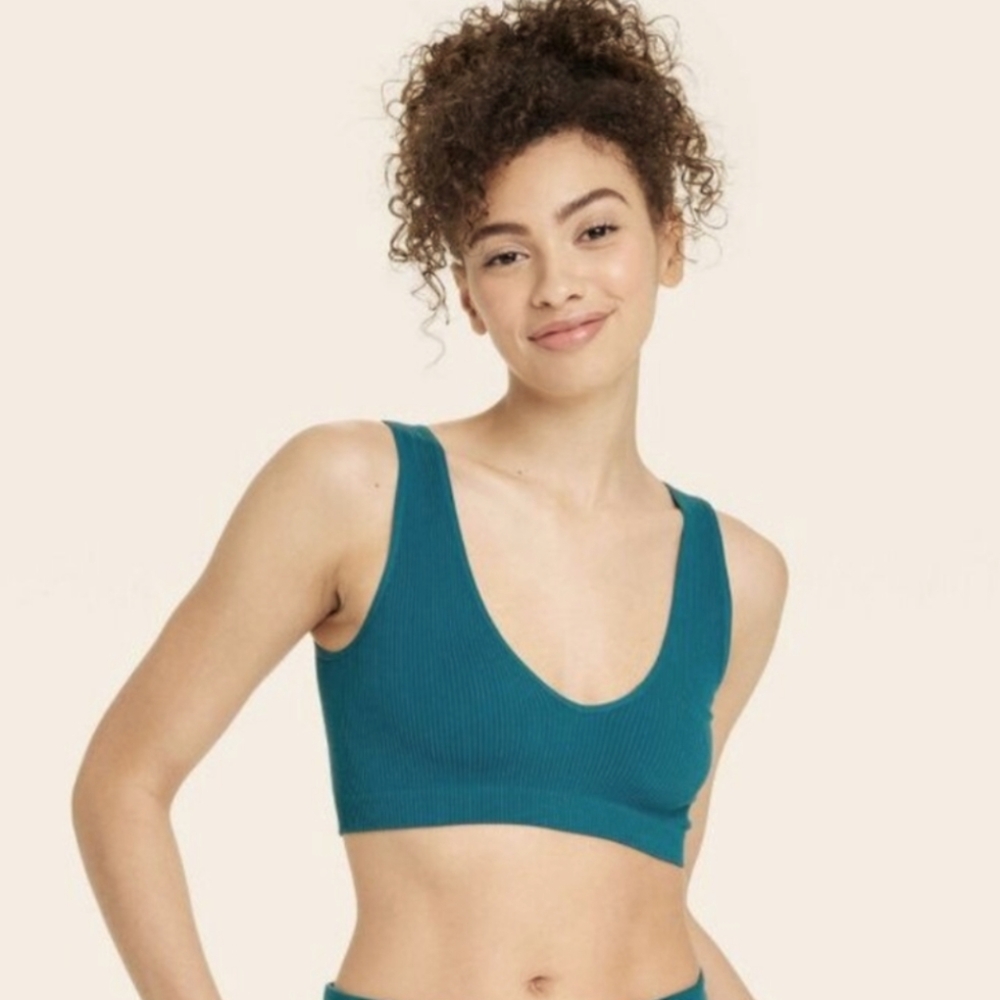 Colsie Sz XL Reversible Unpadded Ribbed Bralette Lounge Bra - Blue